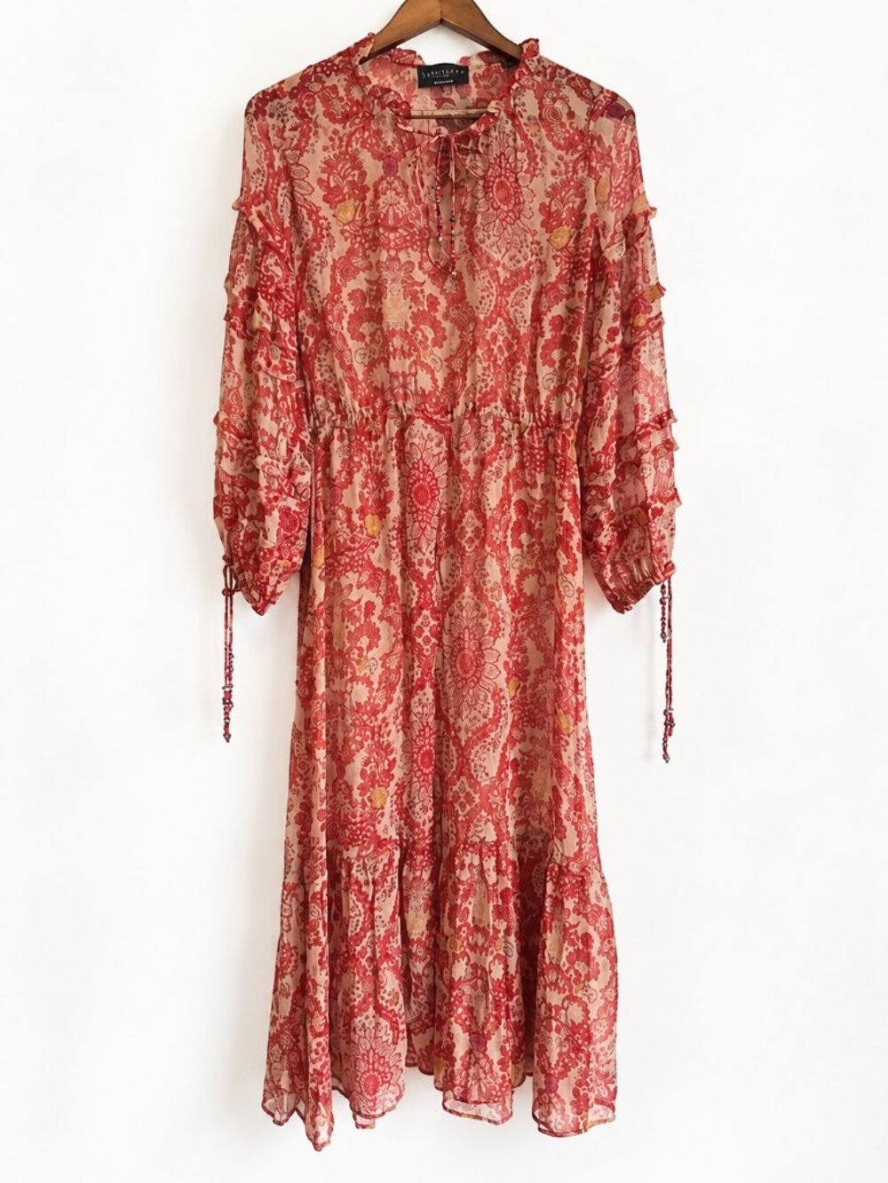 The Kooples Sunrise Chili Pepper Boho Floral Maxi Dress Beads Size 1 (US 4) NWT - Picture 5 of 12